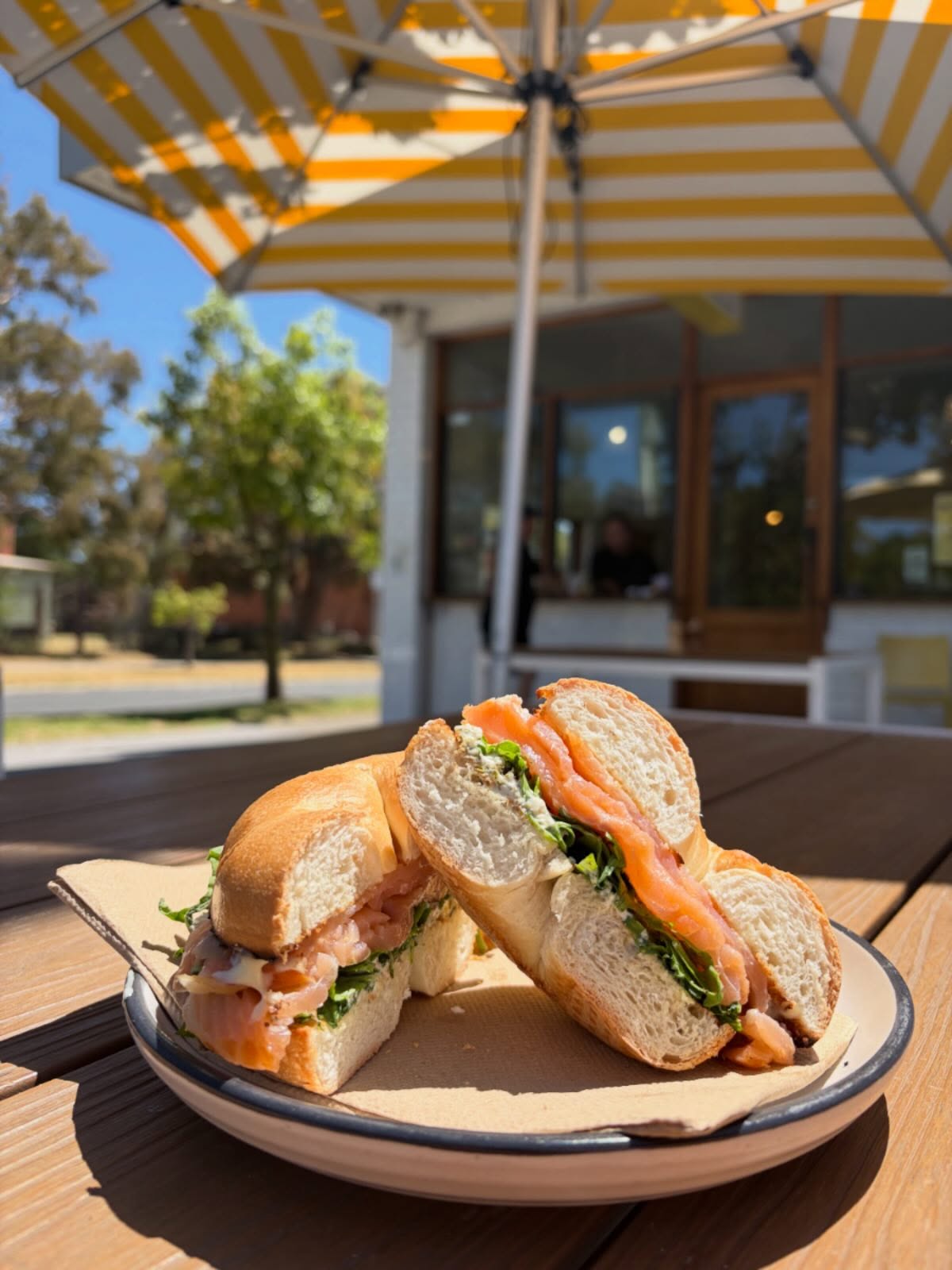 Our new Smoked Salmon Bagel + sunshine = a perfect afternoon 😉🥯