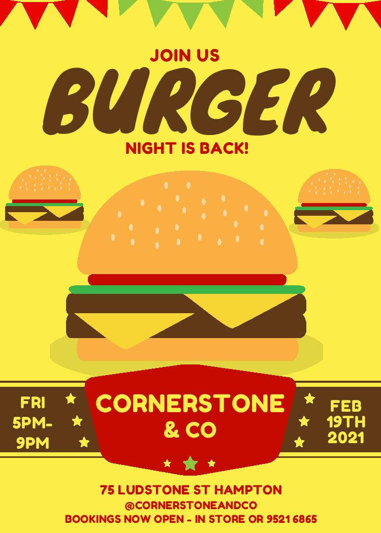 Burger Night is Back! Cornerstone & Co